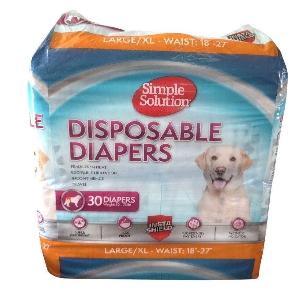 Disposable Dog Diapers for Female Dogs 50-75 lb Absorbent 18-27 Inch Waist 30 ct